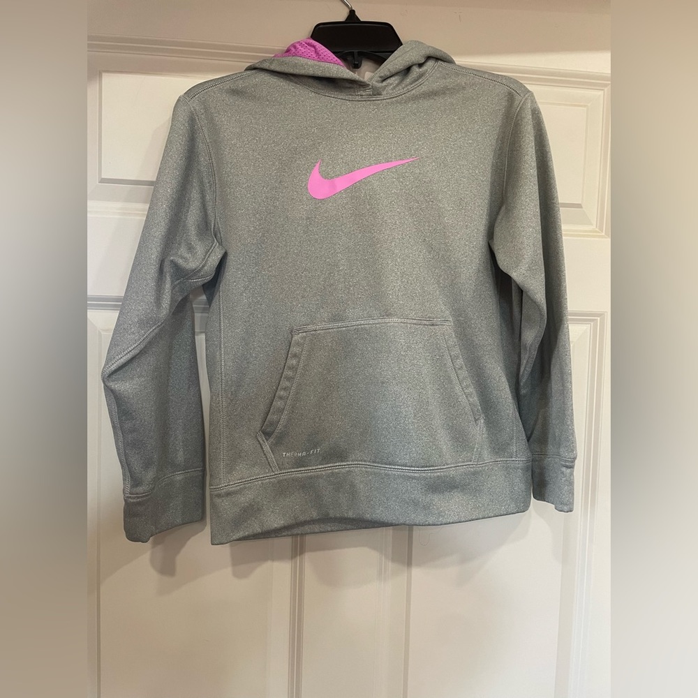 Nike sweatshirt hoodie grey and Pink swoosh Therma-fit Women’s Small
